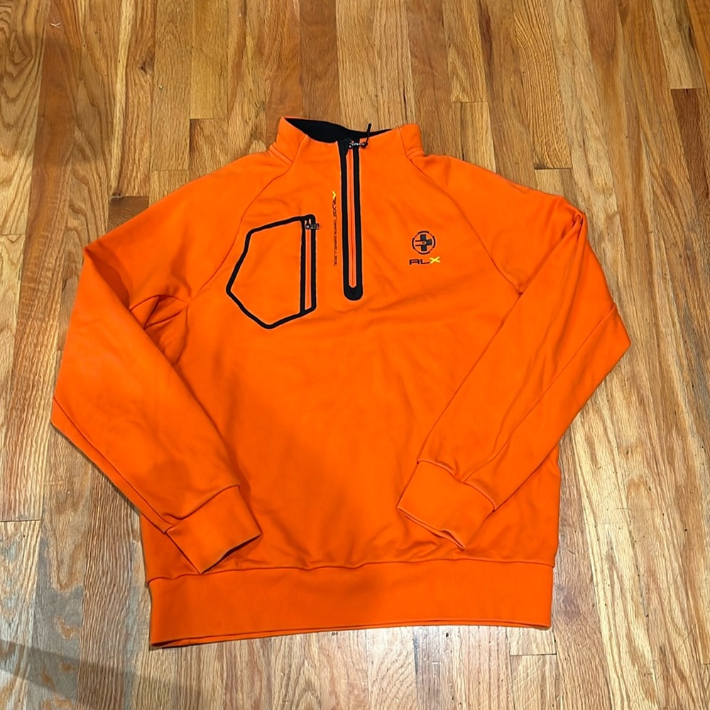 RLX Ralph Lauren Men XL Jersey quarter-zip pullover orange/navy blue